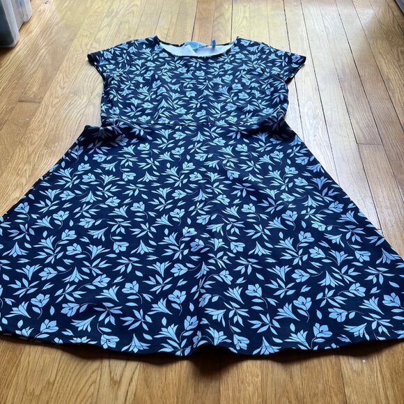 Draper James Size L Navy Blue Floral Print Ponte Knit Short Sleeve A-Line Dress - Picture 15 of 15